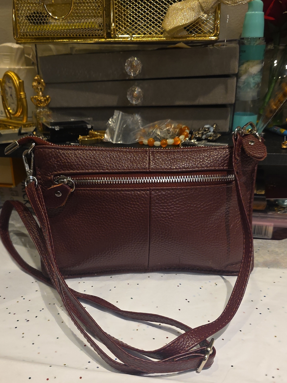 Everyday Pebbled Crossbody Bag in Deep Burgundy